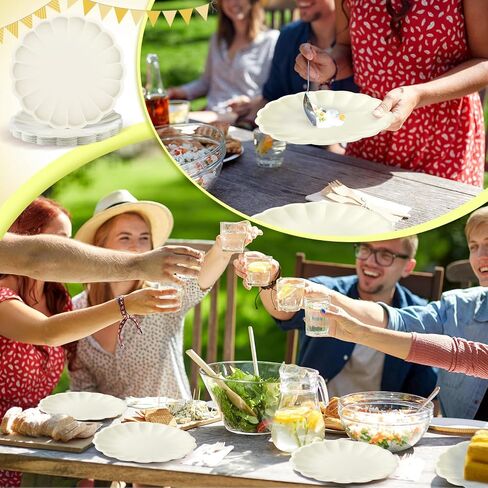 30 Pcs Large Scalloped Paper Plates 9.5 Inch Shell Edge Disposable Dinner Plates for Birthday Wedding Baby Shower Party Decorations(Cream Color) in Saudi Arabia