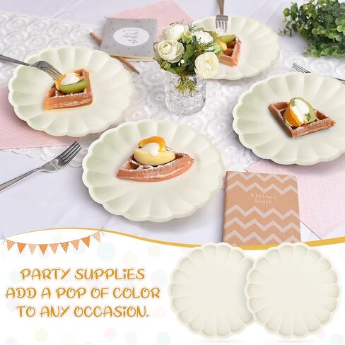 30 Pcs Large Scalloped Paper Plates 9.5 Inch Shell Edge Disposable Dinner Plates for Birthday Wedding Baby Shower Party Decorations(Cream Color) in Saudi Arabia