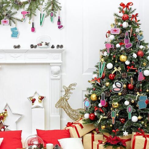 Yookeer 24 Pcs Acrylic Hair Stylist Christmas Ornament Christmas Tree Ornaments Hairdresser Gifts Hair Stylist Gifts Christmas Decoration Car Pendant for Xmas Crafts Decor (3.15 Inches,Hairdresser) in Saudi Arabia