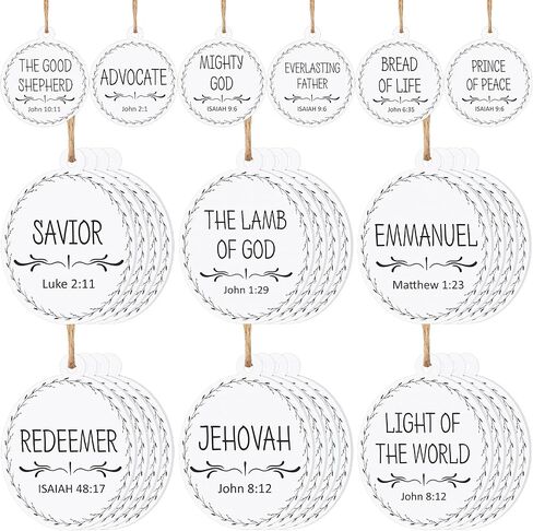 Jetec Names of Jesus Ornaments Christ Christmas Decorations Nativity Set Xmas Round Wood Hanging Ornaments with Savior Names Christmas Tree Hanging Name Tag for Church Home(White, 24 Pieces) in Saudi Arabia