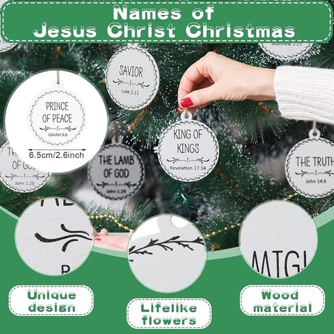 Jetec Names of Jesus Ornaments Christ Christmas Decorations Nativity Set Xmas Round Wood Hanging Ornaments with Savior Names Christmas Tree Hanging Name Tag for Church Home(White, 24 Pieces) in Saudi Arabia
