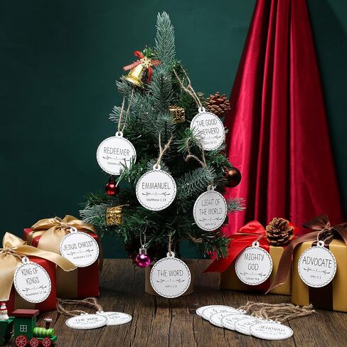 Jetec Names of Jesus Ornaments Christ Christmas Decorations Nativity Set Xmas Round Wood Hanging Ornaments with Savior Names Christmas Tree Hanging Name Tag for Church Home(White, 24 Pieces) in Saudi Arabia