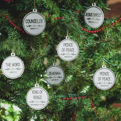Jetec Names of Jesus Ornaments Christ Christmas Decorations Nativity Set Xmas Round Wood Hanging Ornaments with Savior Names Christmas Tree Hanging Name Tag for Church Home(White, 24 Pieces) in Saudi Arabia