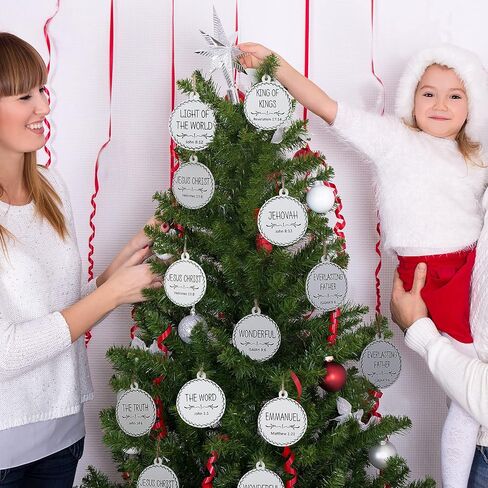 Jetec Names of Jesus Ornaments Christ Christmas Decorations Nativity Set Xmas Round Wood Hanging Ornaments with Savior Names Christmas Tree Hanging Name Tag for Church Home(White, 24 Pieces) in Saudi Arabia