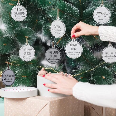 Jetec Names of Jesus Ornaments Christ Christmas Decorations Nativity Set Xmas Round Wood Hanging Ornaments with Savior Names Christmas Tree Hanging Name Tag for Church Home(White, 24 Pieces) in Saudi Arabia