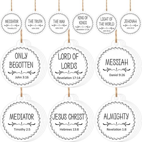 Jetec Names of Jesus Ornaments Christ Christmas Decorations Nativity Set Xmas Round Wood Hanging Ornaments with Savior Names Christmas Tree Hanging Name Tag for Church Home(White, 24 Pieces) in Saudi Arabia