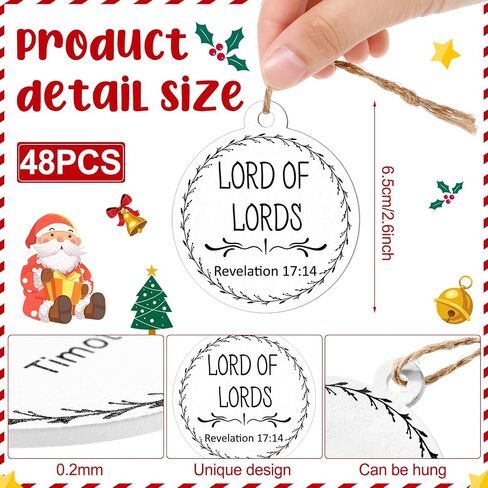Jetec Names of Jesus Ornaments Christ Christmas Decorations Nativity Set Xmas Round Wood Hanging Ornaments with Savior Names Christmas Tree Hanging Name Tag for Church Home(White, 24 Pieces) in Saudi Arabia