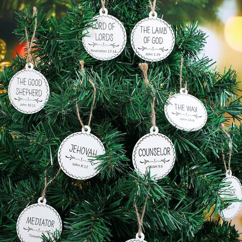 Jetec Names of Jesus Ornaments Christ Christmas Decorations Nativity Set Xmas Round Wood Hanging Ornaments with Savior Names Christmas Tree Hanging Name Tag for Church Home(White, 24 Pieces) in Saudi Arabia