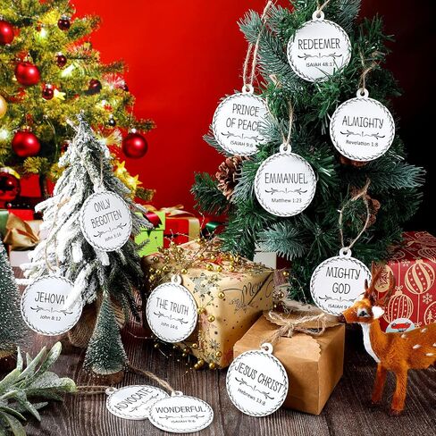 Jetec Names of Jesus Ornaments Christ Christmas Decorations Nativity Set Xmas Round Wood Hanging Ornaments with Savior Names Christmas Tree Hanging Name Tag for Church Home(White, 24 Pieces) in Saudi Arabia
