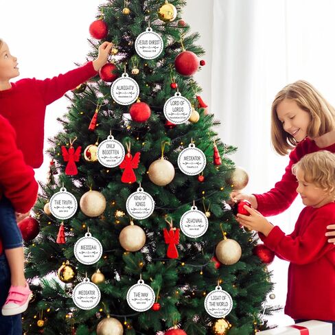 Jetec Names of Jesus Ornaments Christ Christmas Decorations Nativity Set Xmas Round Wood Hanging Ornaments with Savior Names Christmas Tree Hanging Name Tag for Church Home(White, 24 Pieces) in Saudi Arabia