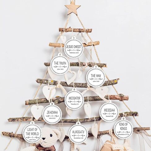 Jetec Names of Jesus Ornaments Christ Christmas Decorations Nativity Set Xmas Round Wood Hanging Ornaments with Savior Names Christmas Tree Hanging Name Tag for Church Home(White, 24 Pieces) in Saudi Arabia