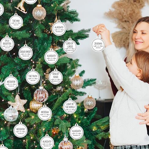 Jetec Names of Jesus Ornaments Christ Christmas Decorations Nativity Set Xmas Round Wood Hanging Ornaments with Savior Names Christmas Tree Hanging Name Tag for Church Home(White, 24 Pieces) in Saudi Arabia