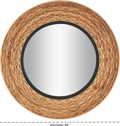Deco 79 Seagrass Handmade Room Wall Mirror Entryway Mirror with Black Inner Frame, Wall Mounted Mirror 38" x 2" x 38", Brown in Saudi Arabia