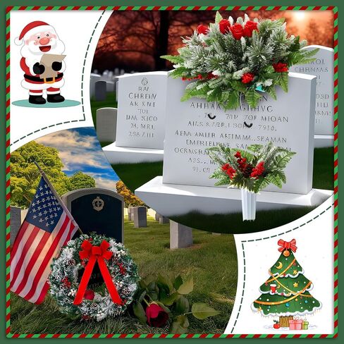 4 Pcs Christmas Artificial Cemetery Flowers Decorations Christmas Grave Wreath with Stand Flower Saddles for Headstone Memorial Bouquets with Vase Xmas Outdoor Decor(Multicolor,Classic) in Saudi Arabia