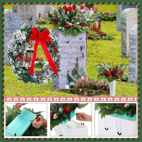 4 Pcs Christmas Artificial Cemetery Flowers Decorations Christmas Grave Wreath with Stand Flower Saddles for Headstone Memorial Bouquets with Vase Xmas Outdoor Decor(Multicolor,Classic) in Saudi Arabia