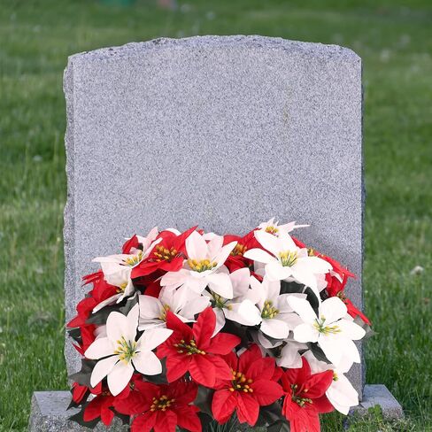 Tigeen 50 Pcs Christmas Artificial Poinsettia Flowers 7 Heads Faux Poinsettia Bush Bouquets Artificial Poinsettia for Outdoor Cemetery Xmas Wreath Wedding Garden Decorations (Red and White) in Saudi Arabia