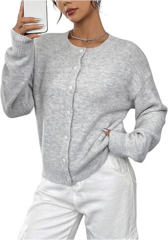 GORGLITTER Women's Button Down Drop Shoulder Pastel Knit Cardigan Open Front Cute Long Sleeve Sweater in Saudi Arabia
