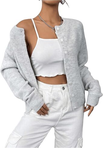 GORGLITTER Women's Button Down Drop Shoulder Pastel Knit Cardigan Open Front Cute Long Sleeve Sweater in Saudi Arabia