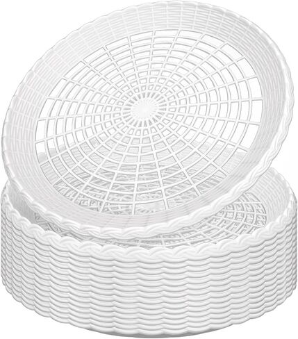 15 Pack 10'' White Plastic Paper Plate Holder, Hollow Paper Plate Special Holder,Imitation Rattan Weaving Reusable Plate Holder in Kuwait