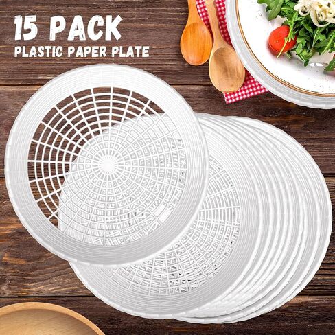 15 Pack 10'' White Plastic Paper Plate Holder, Hollow Paper Plate Special Holder,Imitation Rattan Weaving Reusable Plate Holder in Kuwait