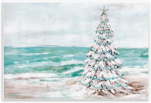 Stupell Industries Snowy Christmas Tree Beach Shore Wood Wall Art, Design by Amanda Hilburn in Saudi Arabia