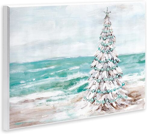 Stupell Industries Snowy Christmas Tree Beach Shore Wood Wall Art, Design by Amanda Hilburn in Saudi Arabia