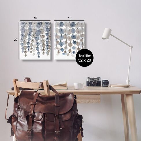 Stupell Industries Falling Vines Neutral Blue Brown Leaves, Design by Albert Koetsier Canvas Wall Art, 2pc, Each 16 x 20 in Saudi Arabia