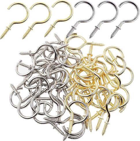 Aylifu Small Screw-in Ceiling Hooks, 100 Pieces Metal Cup Hooks 37mm / 1.45in Wall Hanging Hooks Mug Hooks Holder for Coffee Tea Cups, Plant, Light - Silver and Gold Color in Saudi Arabia