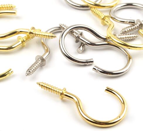 Aylifu Small Screw-in Ceiling Hooks, 100 Pieces Metal Cup Hooks 37mm / 1.45in Wall Hanging Hooks Mug Hooks Holder for Coffee Tea Cups, Plant, Light - Silver and Gold Color in Saudi Arabia