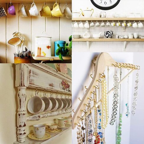 Aylifu Small Screw-in Ceiling Hooks, 100 Pieces Metal Cup Hooks 37mm / 1.45in Wall Hanging Hooks Mug Hooks Holder for Coffee Tea Cups, Plant, Light - Silver and Gold Color in Saudi Arabia