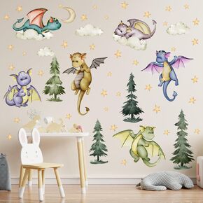 Dinosaur Wall Decals Tree Dino Wall Stickers Large Boho Wall Decals Home Decorations for Baby Nursery Boys Girls Bedroom Playroom Kindergarten Daycare Classroom Wall Art Decor (Watercolor)