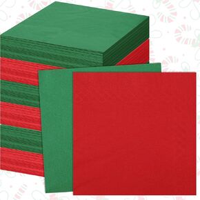 Teling 100 Pcs Christmas Paper Napkins Disposable Red Green Napkins for Christmas Holidays Wedding Home Luncheon Reception Tea Party Dining Supplies Xmas Party Decorations