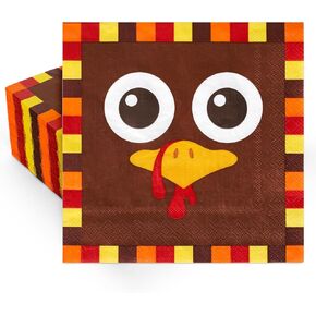 Whaline 80Pcs Thanksgiving Turkey Paper Napkins Funny Turkey Face Disposable Napkins Fall Autumn Luncheon Dinner Napkins for Holiday Birthday Table Decor Party Supplies