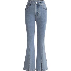 Floerns Girl's Split Hem Flare Leg Denim Pants Pearl Beaded Bell Bottom Jeans