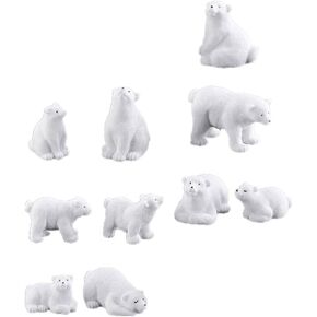 Toyvian Polar Bear Family Figure 10pcs Polar Bear Model Miniature Glass Animals Arctic Animals Figurines Sets Mini Scene Adornment Resin Christmas Furniture White Polar Bear Statue