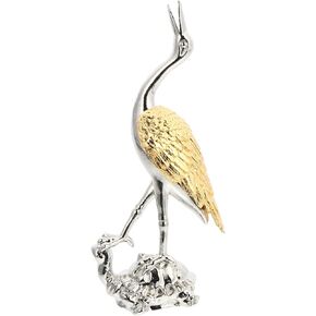 NUOBESTY Cast Iron Crane Bird Statues Standing Metal Patina Heron Bird Iron Art Table Figurine Home Table Desk Office Christmas Decor