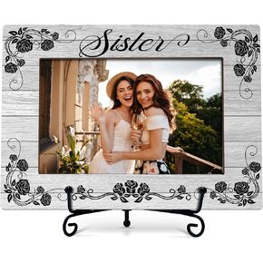 Sister Photo Frame Gifts, Long Distance Friendship Frames For Women, Pink Glitter Wooden Picture Frame With Stand, Birthday Graduation Christmas Gifts For Sisters Besties Friends -01