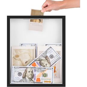 8x10 Travel Shadow Box Display Case Frame, Shadow Boxes Display Cases with Slot on Top for Tickets, Drink Beer Caps Movie Sporting Events Concert Stubs Travel Gift Memory Box, Black (Black)