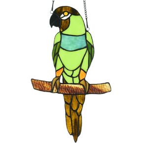 Bieye W10087 Nanday Conure Parrot Tiffany Style Stained Glass Window Panel Hangings Suncatcher 7.5" W x 13" H