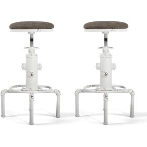 Topower American Antique Vintage Industrial Barstool Solid Wood Water Pipe Fire Hydrant Design Cafe Coffee Industrial Bar Stool Set of 2 Red Bronze