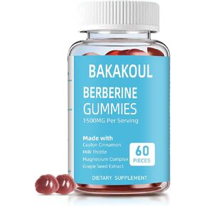 Berberine with Ceylon Cinnamon Gummies, Sugar-Free Berberine 1500 mg and Ceylon Cinnamon 500 mg, High Potency Berberine Gummies with Magnesium Complex and Milk Thistle, 60 Gummies in Kuwait