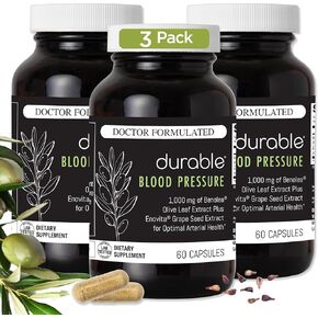 Durable Blood Pressure - Benolea Olive Leaf & Enovita Grape Seed Extract, Two-in-One Formula, Boosts Nitric Oxide, Supports Vascular Health, Made in USA, Doctor-Formulated (60 Count (Pack of 1))