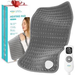 Heating Pad, ALLJOY Electric Heating Pads for Back Pain Relief, 6 Heat Levels & 8 Timers, 24" x 12" Large Heat Pad Moist & Dry Heat Therapy, Heating Pad for Abdomen Cramps, Shoulder, Leg, Arm - Grey