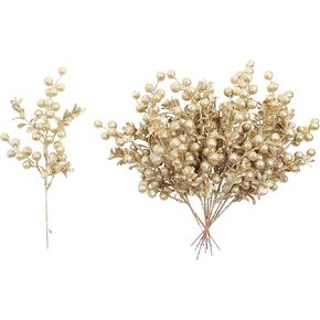 Champagne Gold Christmas Picks Decorations Floral Sprays Glittered Twigs for Xmas Tree Ornaments Decoration Filler Wreath Garland Floral Arrangement Decor Xmas Toppers Home Party