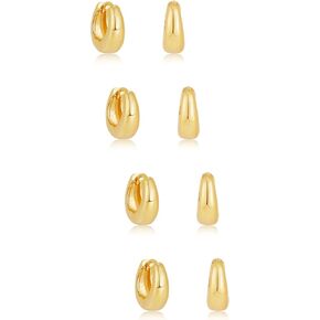 Chunky Gold Hoop Earrings Set for Women, 14K Small Huggie Earrings for Mulpitle Piercing Hypoallergenic Lightweight Trendy Jewelry, Dainty Cute Thick Cartilage Earrings for Women's Gifts