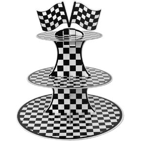 Racing Car Theme Cardboard Cupcake Stand,3-Tier Round Cupcake Holder Car Theme Dessert Stand for Racing Cars Birthday Party Supplies Decor