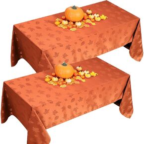 Preboun 2 Pcs Rectangle Fall Tablecloth Thanksgiving Tablecloth Maple Leaf Parties Table Cover Fall Thanksgiving Rectangle Tablecloth Rectangular Leaves Fabric Table Cloth, Rust (60 x 120 Inch)