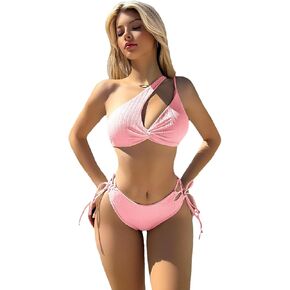 SHENHE Women's One Shoulder Cut Out 2 Piece Swimsuits Twist Front Tie Side Bikini Set