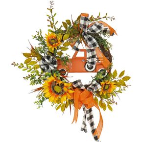 National Tree Company 26" Harvest Country Car and Sunflowers Wreath