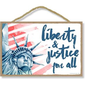 Honey Dew Gifts Patriotic Wooden Signs, Liberty and Justice for All, 7 inch by 10.5 inch, Hanging Wooden Sign, Decorative Wall Art, Home Office Party Decor, 76075